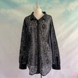NWT Wildfang Black Lace Button-Up Shirt Size 2X